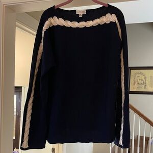 Navy and Cream Women's Sweater
